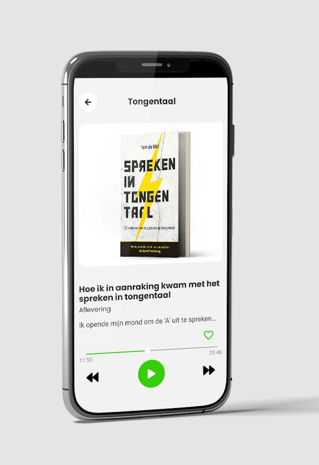 Christelijke luisterboeken app mockup, spreken in tongentaal